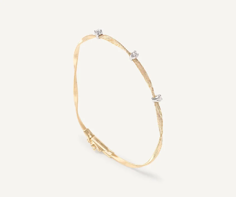 Shining diamond bracelets-18K Yellow Gold Twisted Coil Bracelet With Diamonds