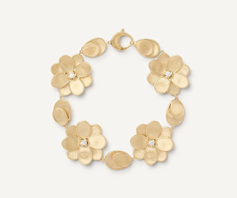 Thick gold bracelets-18K Yellow Gold Flower Bracelet with Diamonds