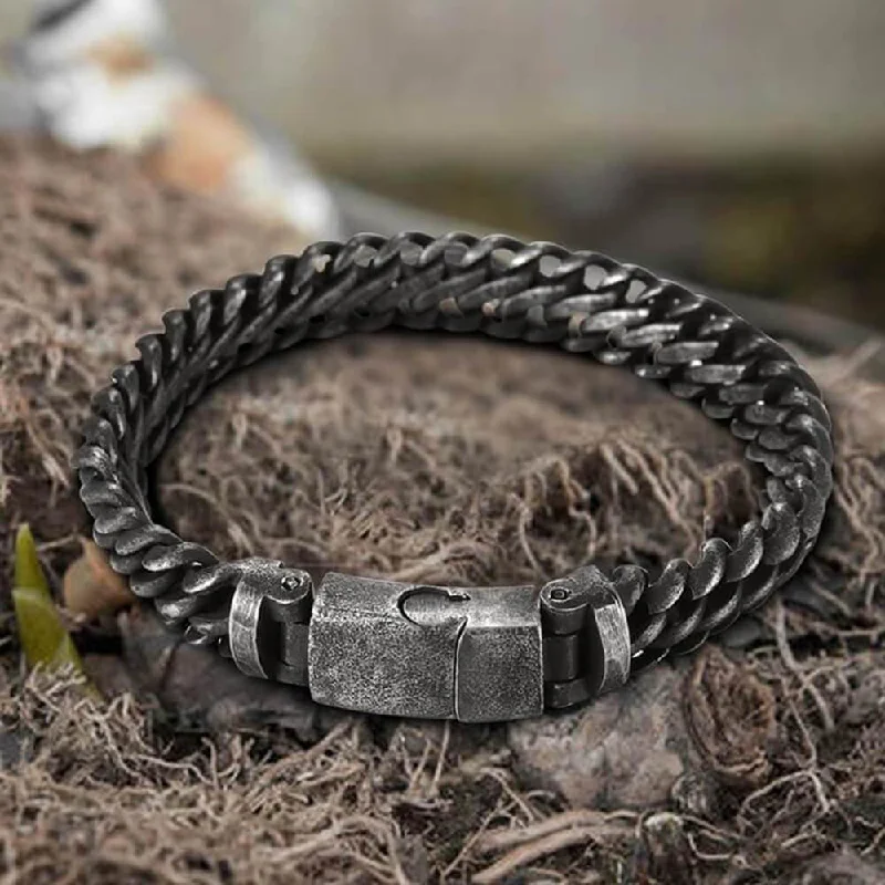 Ridged metal bangles-Classic Stainless Steel Biker Bracelet