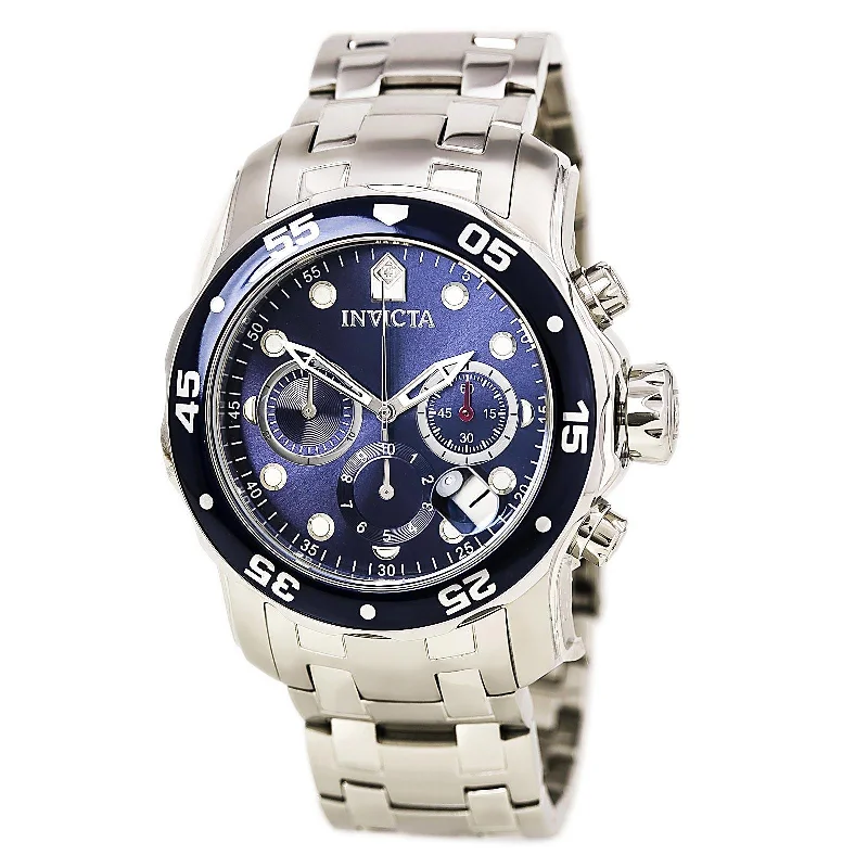 Soft shape bracelets-Invicta Men's Pro Diver Chronograph Watch - Quartz Blue Dial Steel Bracelet | 0070