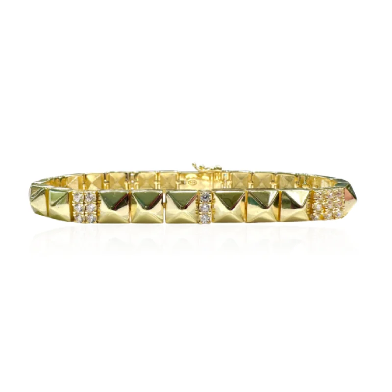 Regency style bangles-Gold Plated Valentino Style Bracelet with CZ Stones