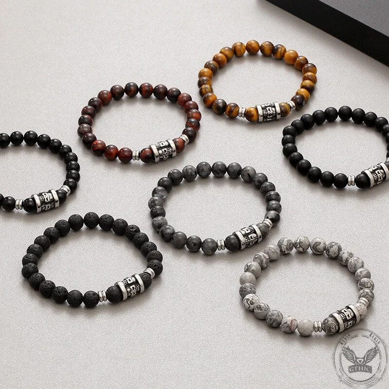 Ladybug bracelets-Vintage Skull Pattern Natural Stone Bracelet