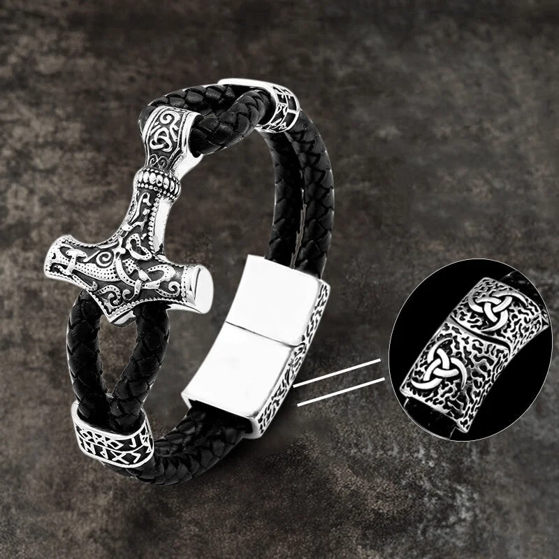 Bead charm bracelets-Thor’s Hammer Stainless Steel Viking Bracelet