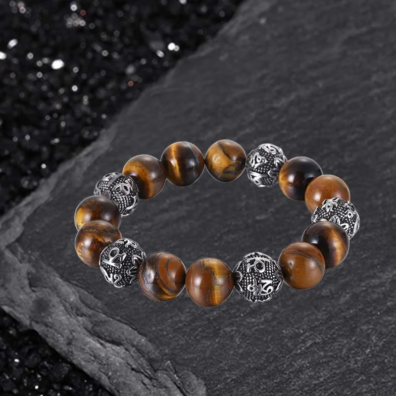 Tidal bead bangles-Vintage Six-character Stainless Steel Buddha Bead Bracelet