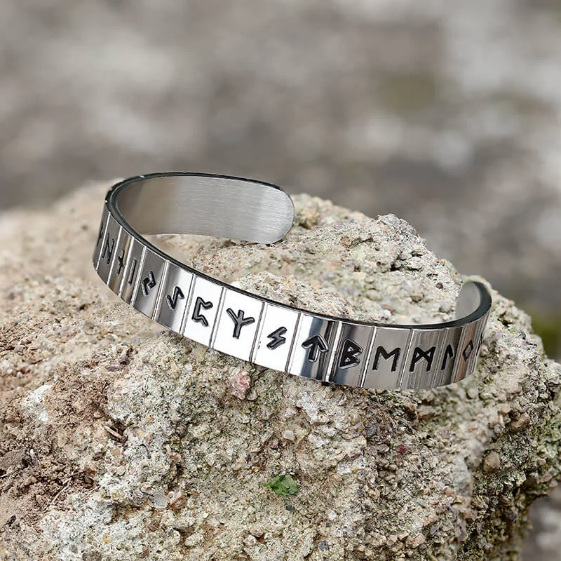 Offbeat bangles-Runes Stainless Steel Viking Cuff Bracelet