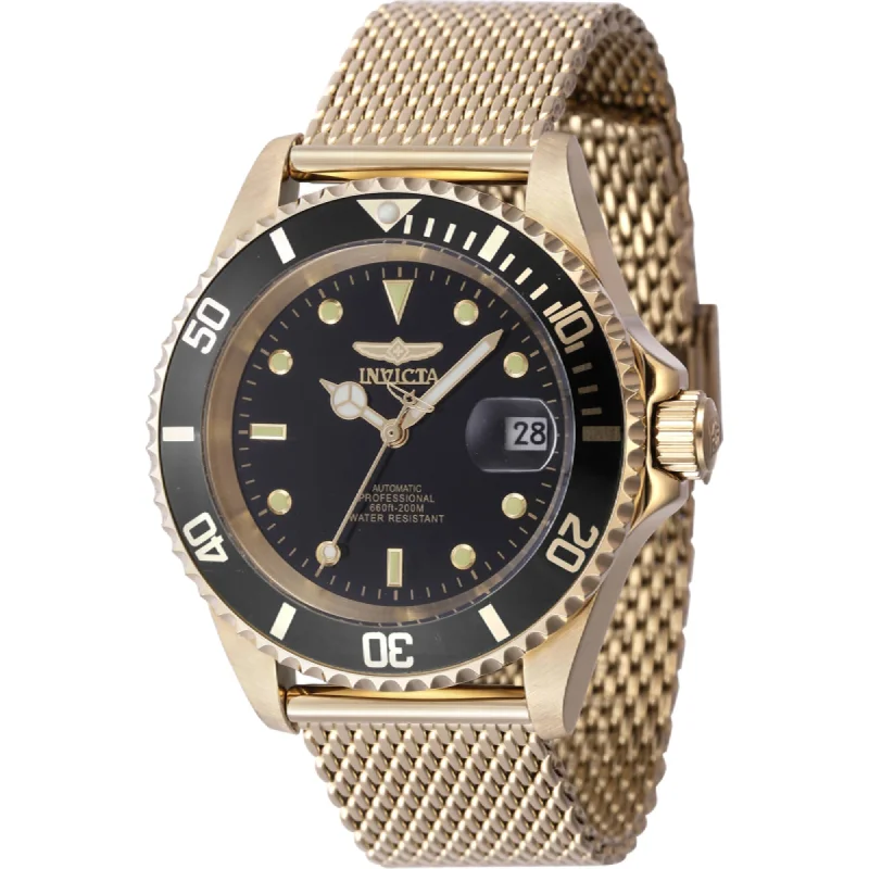 Tiger eye bracelets-Invicta Men's Watch - Pro Diver Automatic Black Dial Yellow Gold Bracelet | 47722