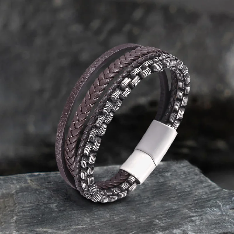 Octagonal shape bracelets-Simple Multi-layer Braided Stainless Steel Bracelet