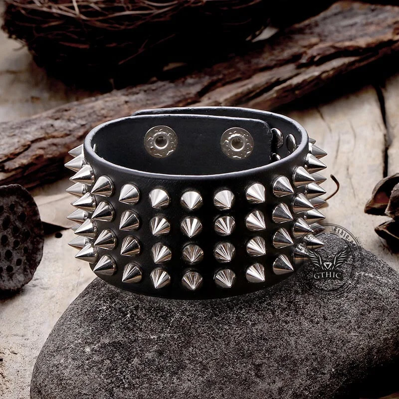 Octagonal gem bracelets-4 Rows of Rivets Leather Bracelet