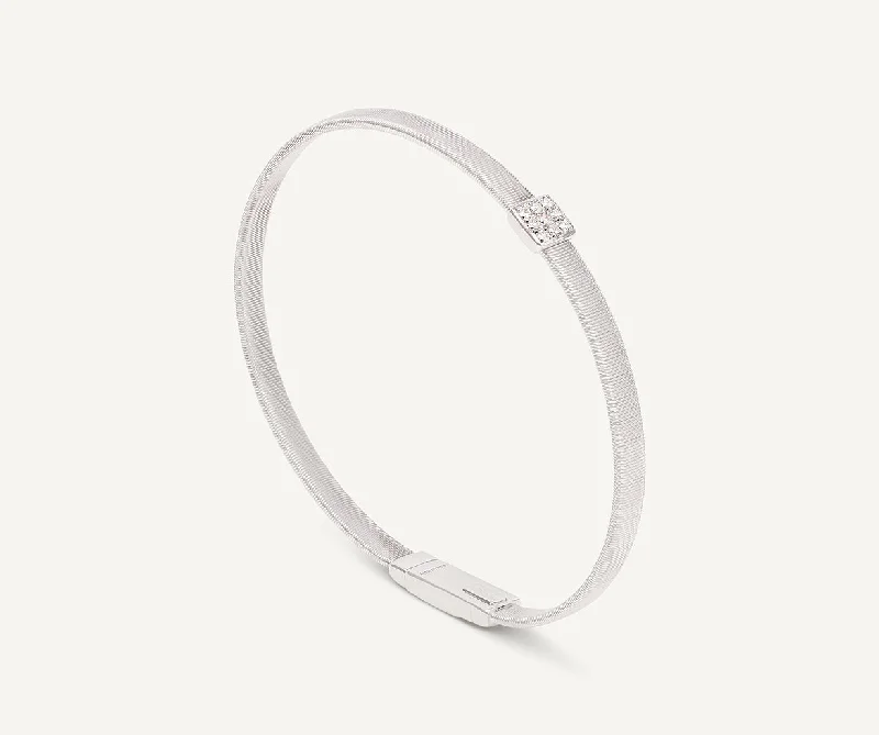 Detailed accent bracelets-18K White Gold Medium Stackable Bracelet With Diamonds