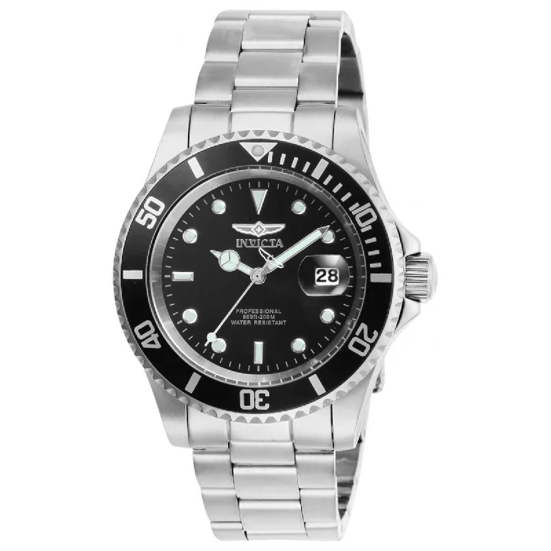 Smoky quartz bracelets-Invicta Men's Quartz Watch - Pro Diver Black Dial Stainless Steel Bracelet | 26970