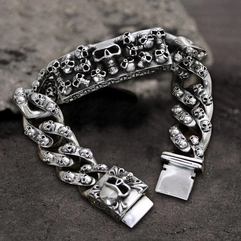 Single dot bangles-Retro Sterling Silver Skull Bracelet