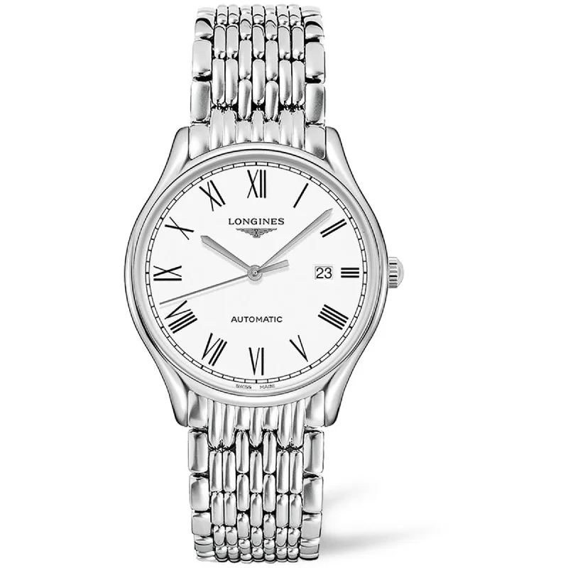 Detailed accent bracelets-Longines Men's Watch - Lyre Automatic White Dial Silver Tone Bracelet Date | L49614116