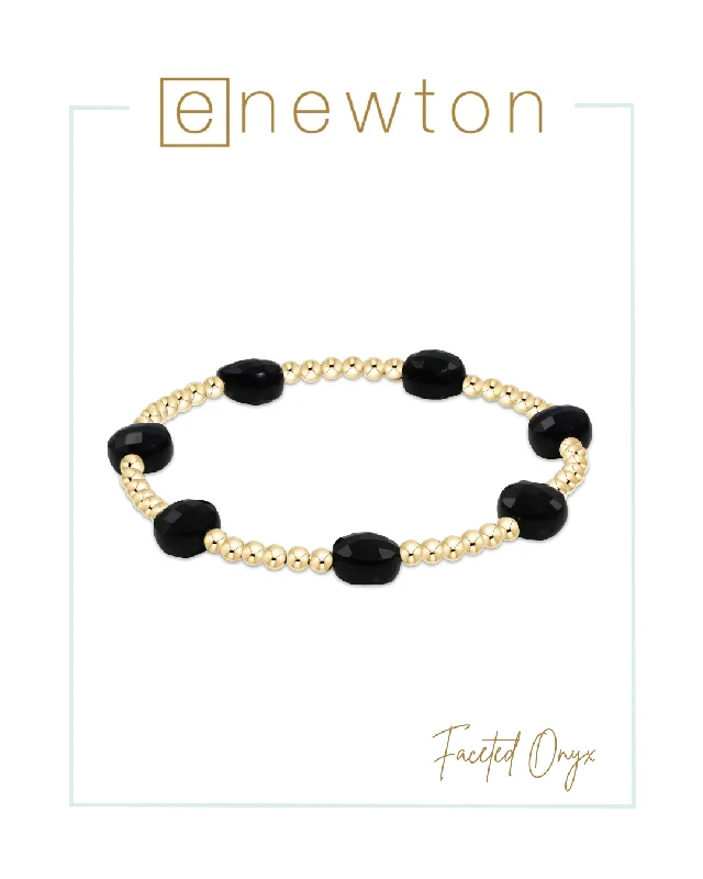 Ridged metal bangles-E Newton Admire Gold 3mm Bead Bracelet - Faceted Onyx