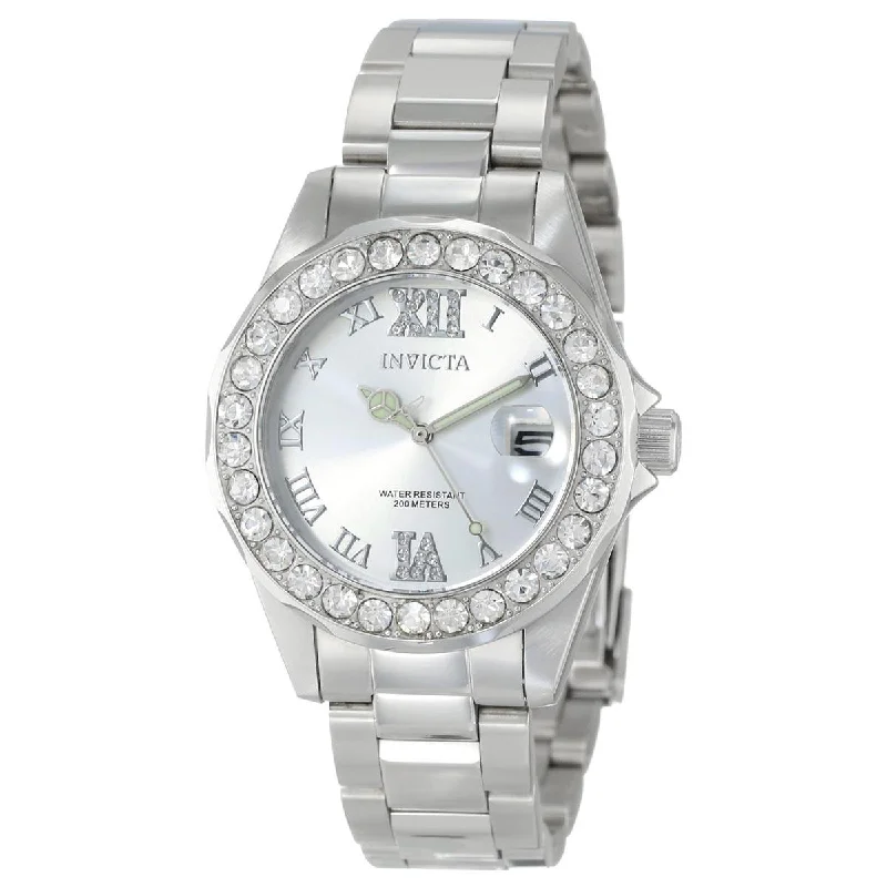 Leaf carved bracelets-Invicta 15251 Women's Steel Bracelet Quartz Pro Diver Crystal Silver Dial Date Watch