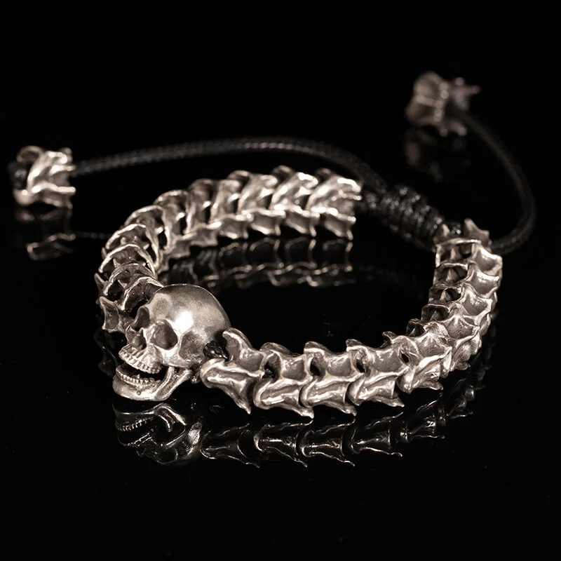 Charm eye bangles-Vintage Skull Snake Bone Sterling Silver Adjustable Bracelet