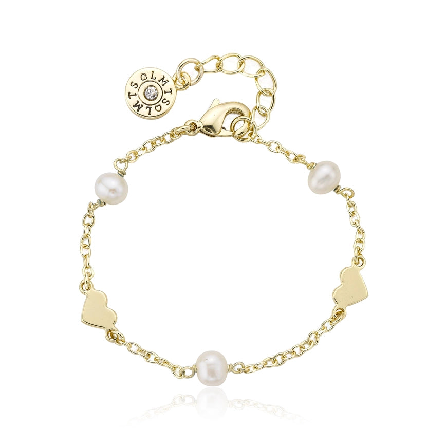 Wave theme bracelets-14K Gold Plated Pearl & Hearts Station Bracelet