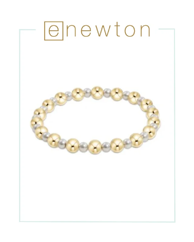 Clustered gem bracelets-E Newton Pearl Grateful Pattern 4mm Bead Bracelet - 6mm Gold