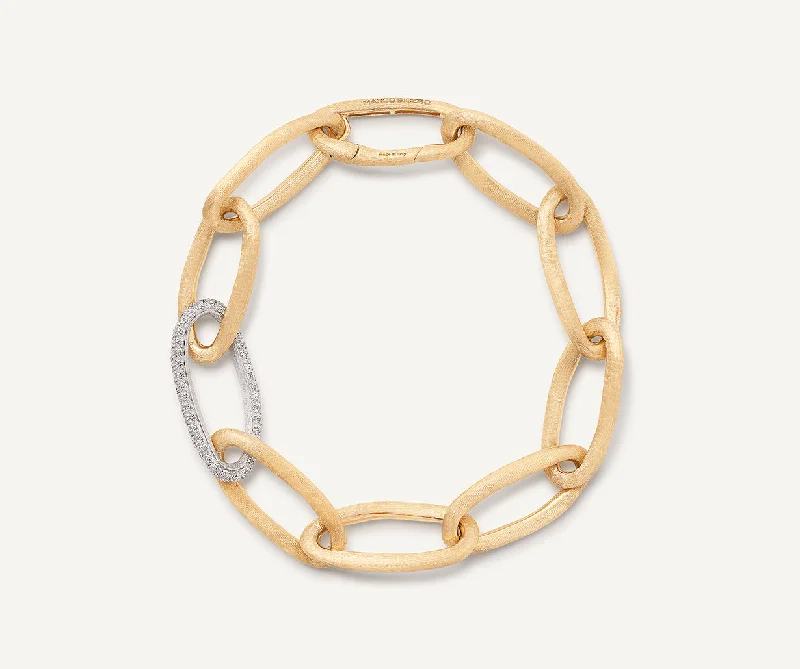 Stretch bangle bracelets-18K Yellow Gold Oval Link Bracelet With Pavé Diamonds