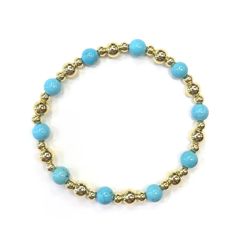 Clear bead bangles-Gold Filled Ball Stretch Bracelet With Large Alternating Turquoise Balls