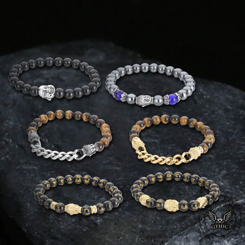 Glossy velvet bracelets-Buddha Statue Stainless Steel Bead Bracelet