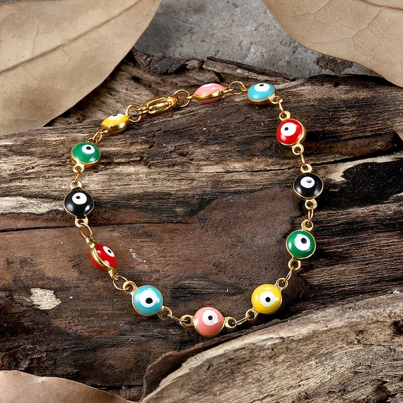 Sleek clasp bangles-Gold Plated Evil Eye Stainless Steel Bracelet