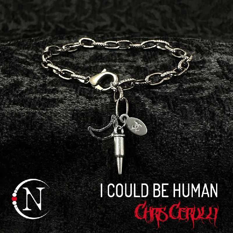 Letter stamp bangles-Chain Bracelet ~ I Could Be Human by Chris Cerulli