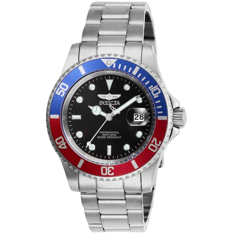 Glossy velvet bracelets-Invicta Men's Watch - Pro Diver Black Dial Silver Tone Steel Bracelet Date | 47354