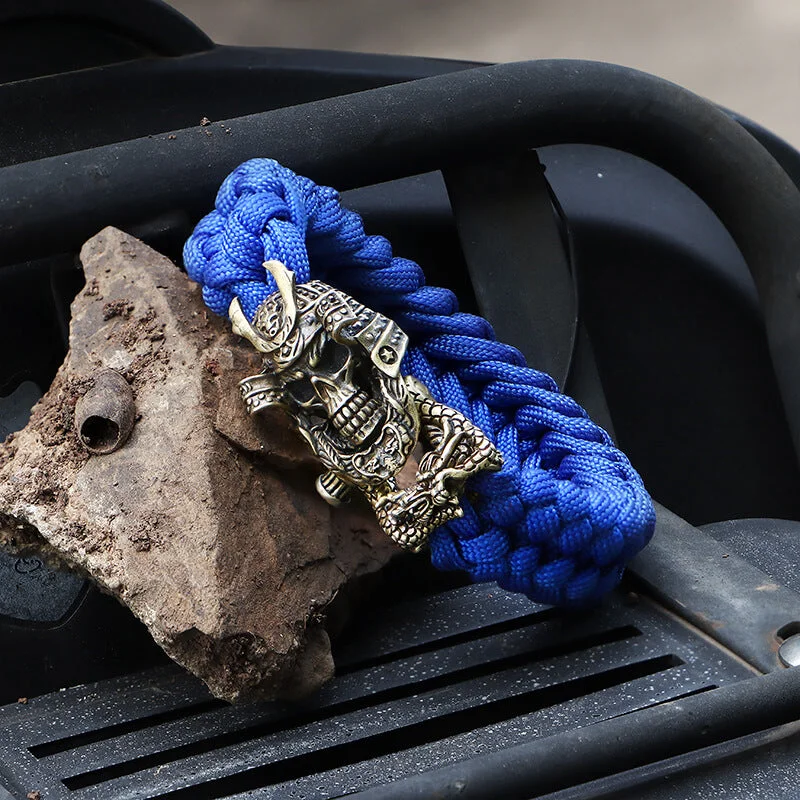 Owl motif bangles-Japanese Samurai Dragon Brass Skull Paracord Bracelet