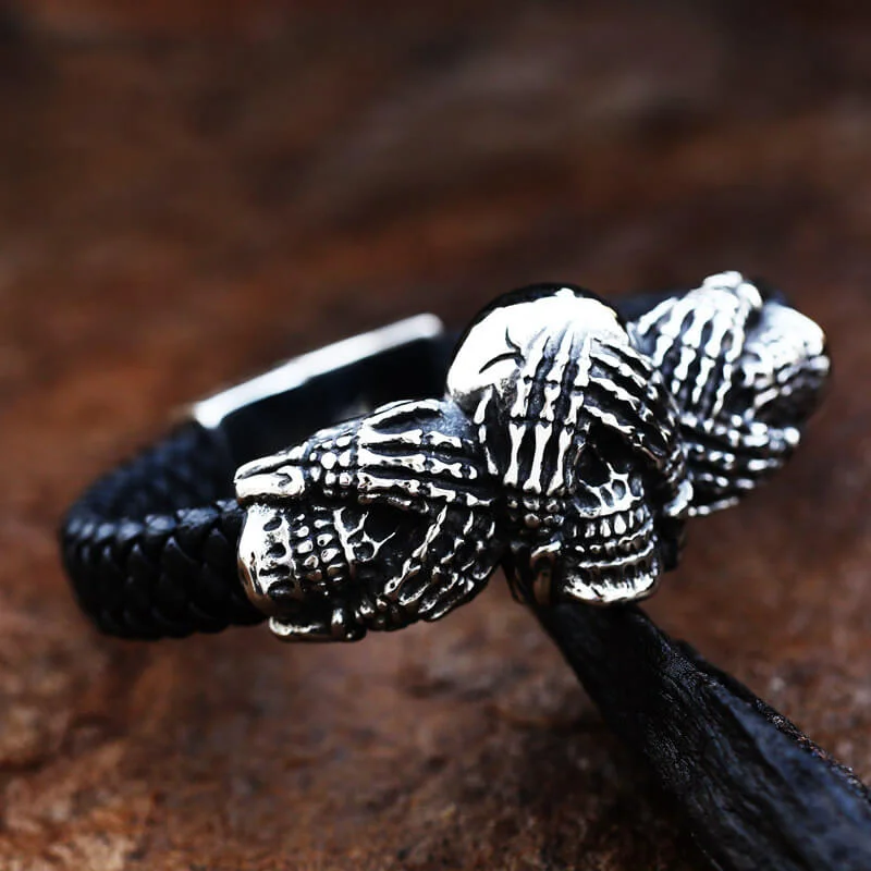 Knotted edge bangles-Don't Look Stainless Steel Skull Bracelet