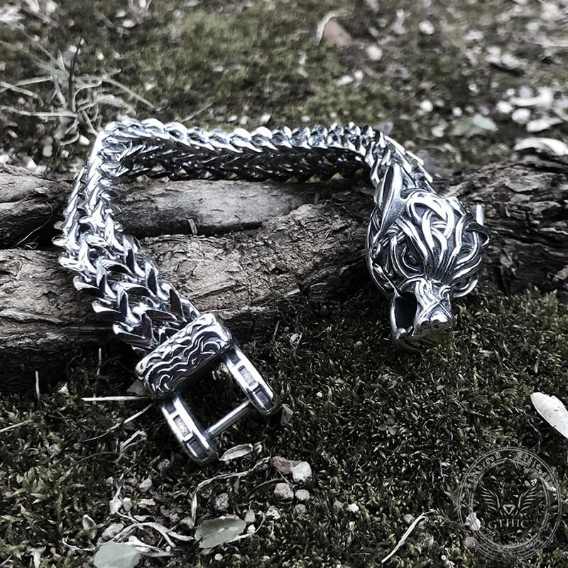 Grand cuff bangles-Celtic Wolf Stainless Steel Animal Bracelet