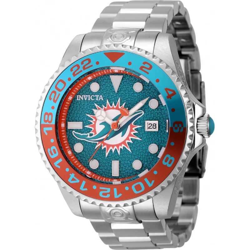 Fine stack bracelets-Invicta Men's Watch - NFL Miami Dolphins Green and Orange Dial Bracelet | 45029