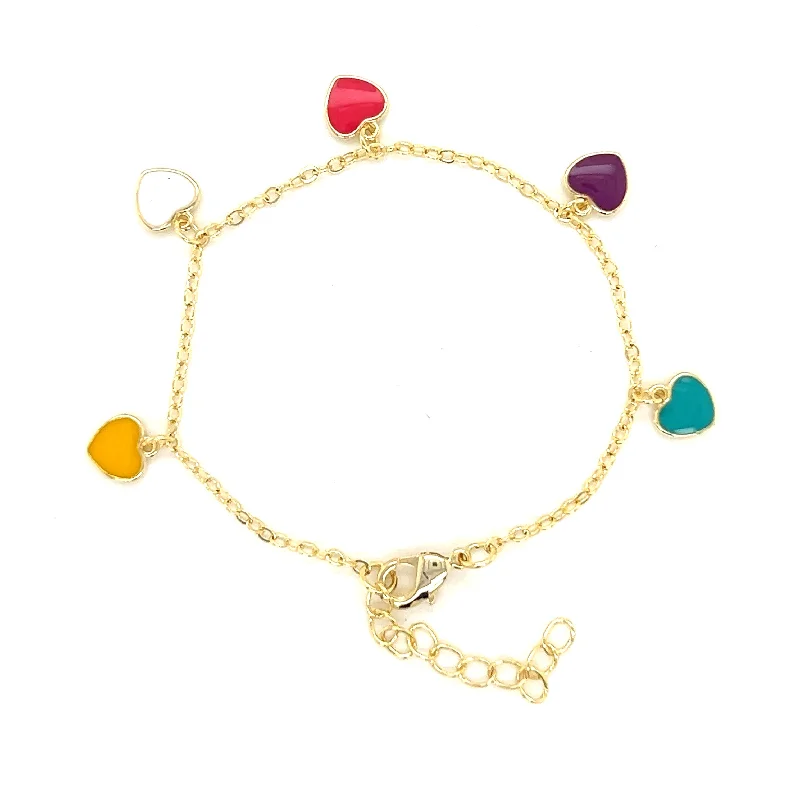 Stone strand bracelets-Multi Colored Heart Charm Bracelet