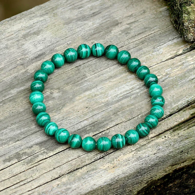 Ridged metal bangles-Vintage Malachite Beads Adjustable Bracelet