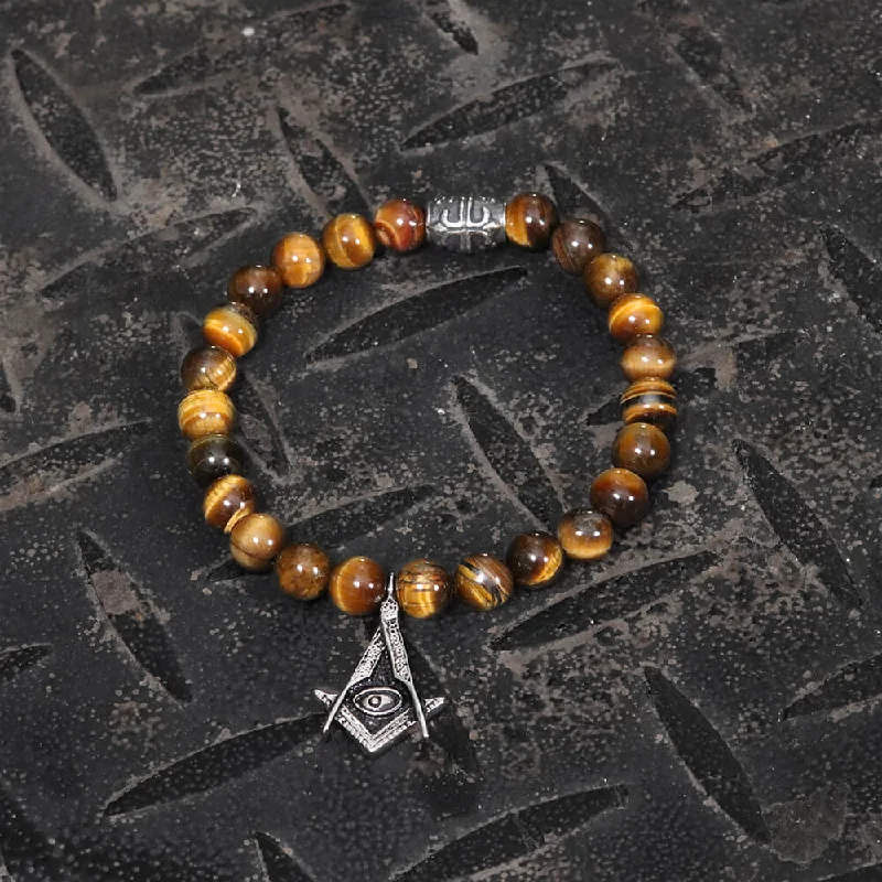 Multi-bead bangles-AG Tiger Eye Stone Stainless Steel Bracelet