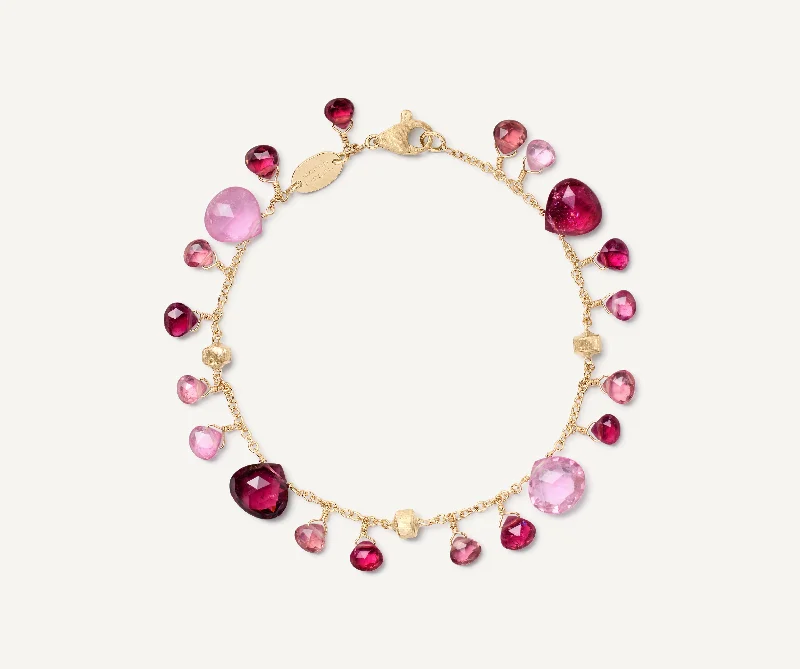 Multi-bead bangles-18K Yellow Gold Pink Tourmaline Single-Strand Bracelet