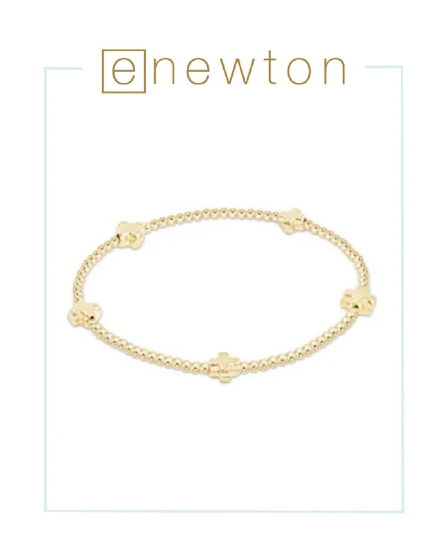 Linked charm bangles-E Newton Signature Cross Small Gold Pattern 2mm Bead Bracelet - Gold