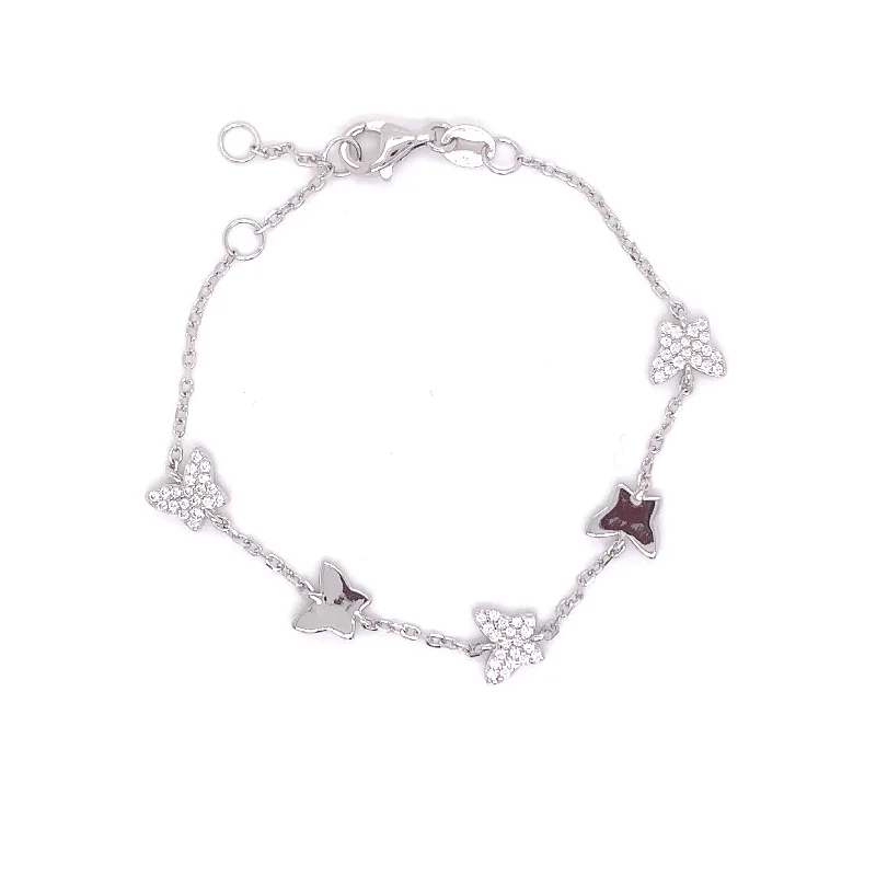 Elastic cord bracelets-Children's Alternating CZ Butterfly Bracelet