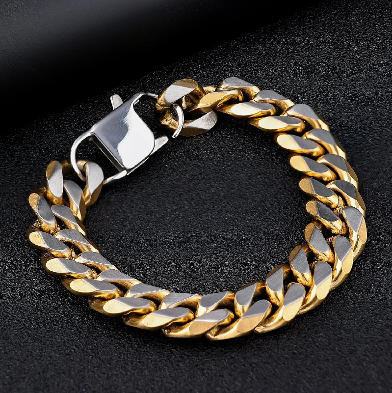 Ridged metal bangles-Simple Two-tone Cuban Link Stainless Steel Bracelet