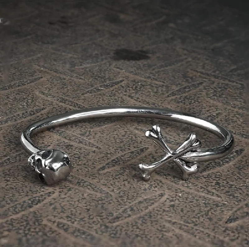 Fine rose bangles-Skull and Crossbones Stainless Steel Open Bracelet