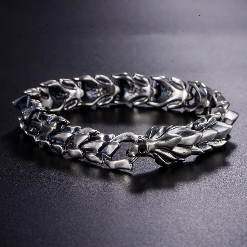 Glowing star bangles-Domineering Dragon Head and Scale Sterling Silver Bracelet