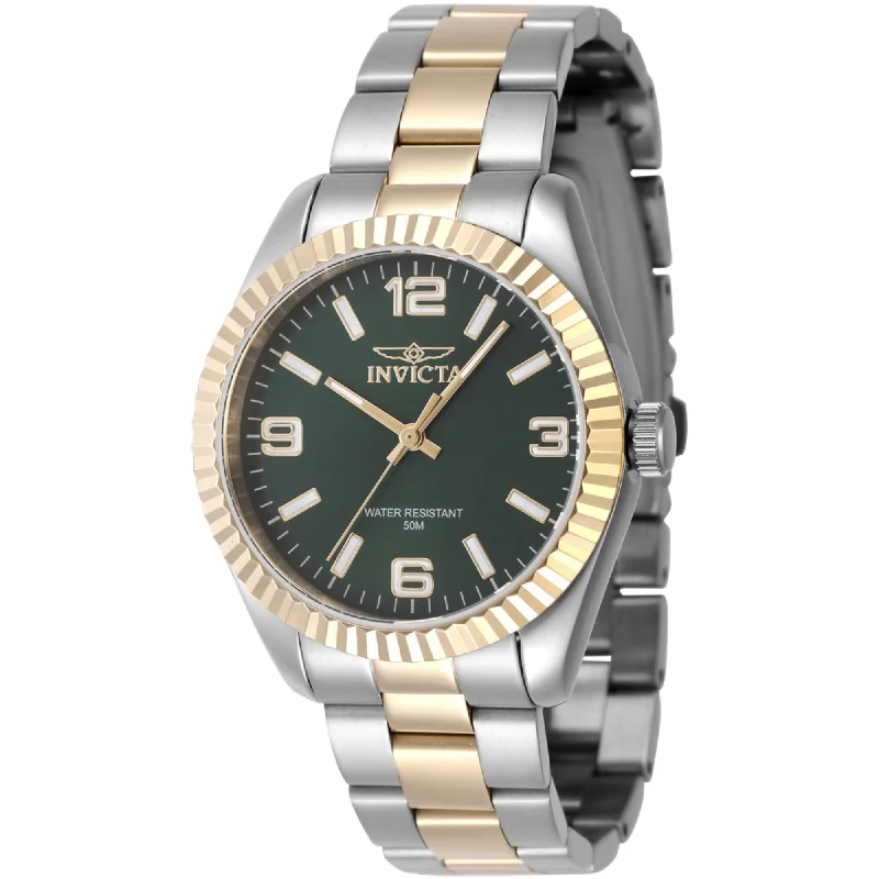 Leaf carved bracelets-Invicta Women's Quartz Watch - Specialty Green Dial Two Tone Bracelet | 47470