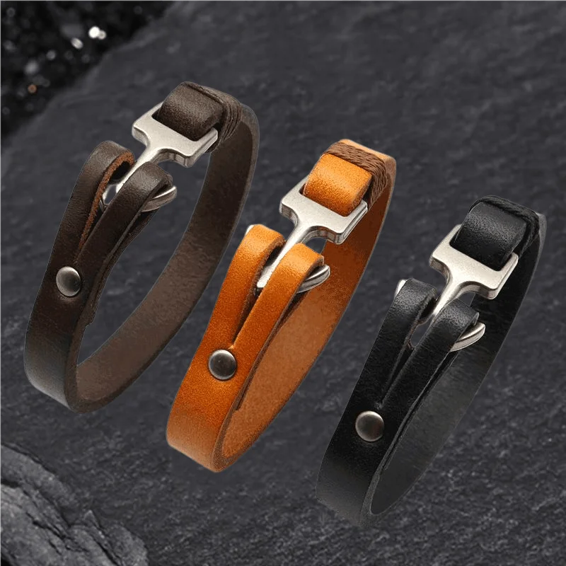 Jasper stone bracelets-Simple Leather Anchor Alloy Bracelet