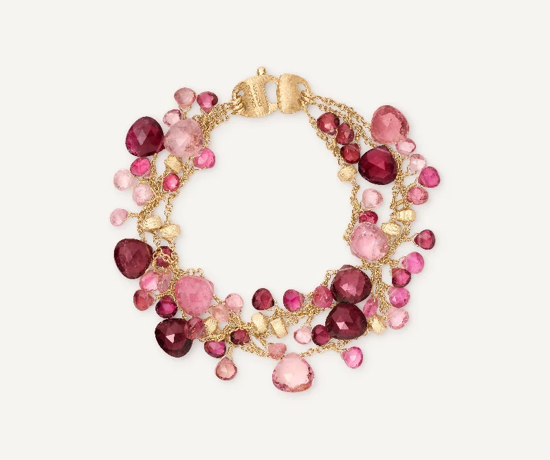 Cultured pearl bracelets-18K Yellow Gold Pink Tourmaline Multi-Strand Bracelet