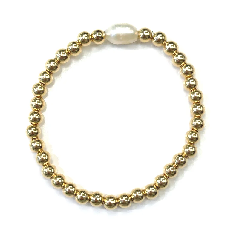 Multi-bead bangles-Gold Filled Beaded Bracelet with Freshwater Pearl