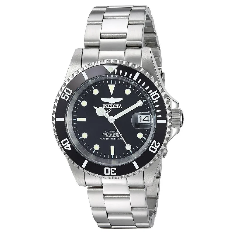 Stamped word bracelets-Invicta 24760 Men's Pro Diver Automatic Black Dial Stainless Steel Bracelet Dive Watch