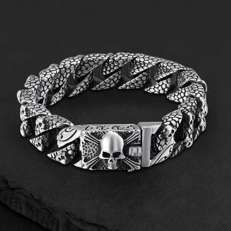 Vintage deco bangles-Skull and Cross Stainless Steel Bracelet