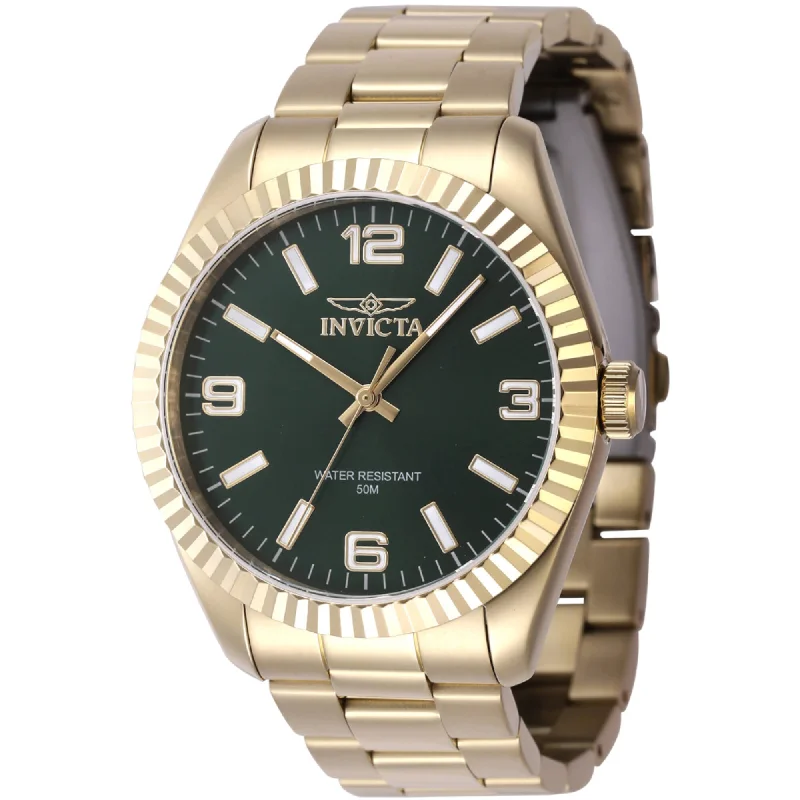 Shining crystal bangles-Invicta Men's Quartz Watch - Specialty Green Dial Yellow Gold Bracelet | 47459