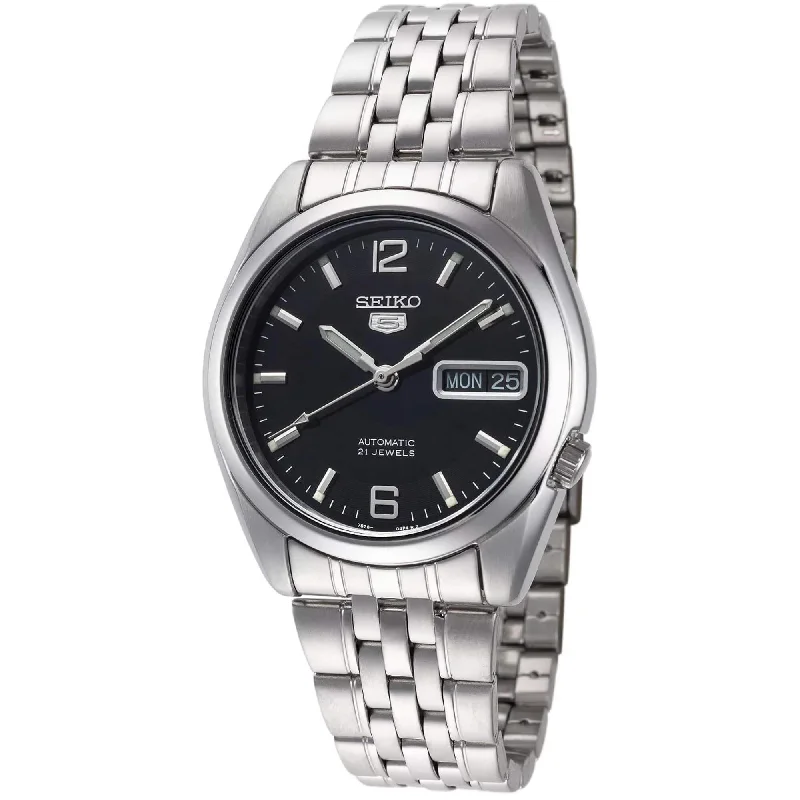 Glossy black bracelets-Seiko Men's Watch - Series 5 Date Display Steel Bracelet Power Reserve | SNK393K1