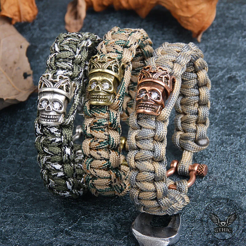 Linked chain bracelets-Skull King Crown Alloy Paracord Bracelet