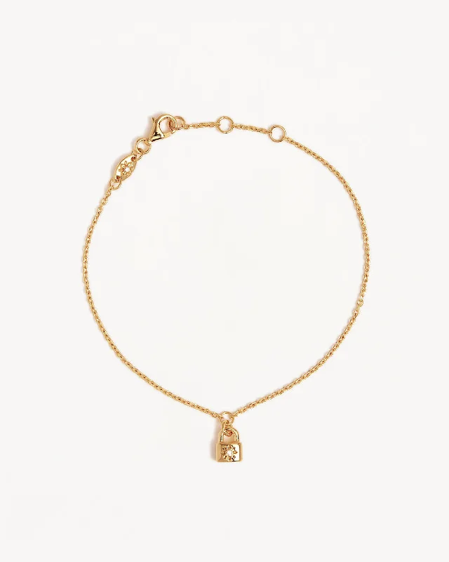 Soft shape bracelets-18k Gold Vermeil Crystal Lotus Padlock Bracelet